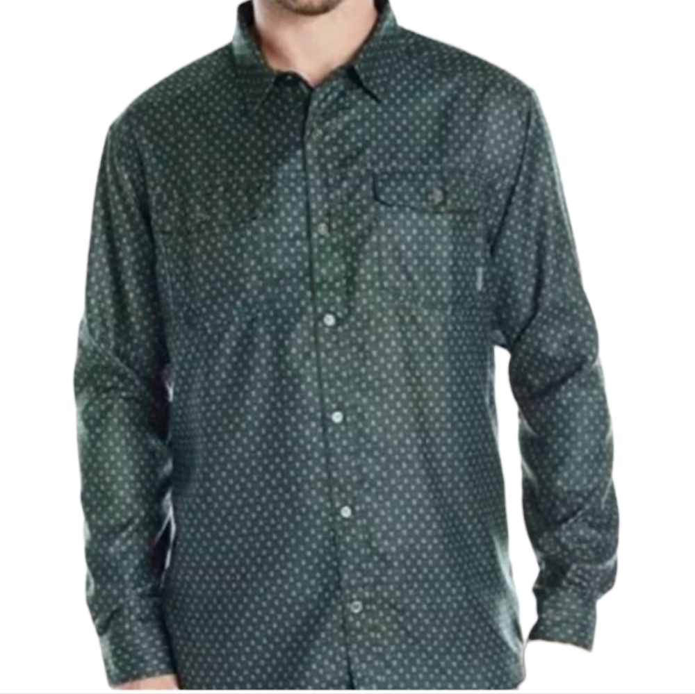 Columbia Mens Gavin Ridge Printed Long Sleeve Green Pine Tree Shirt SPF 50
